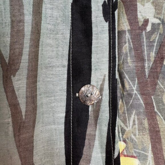 Citron Santa Monica Floral Top L Petite Green Silk Linen Button up Asian Art - Picture 4 of 11